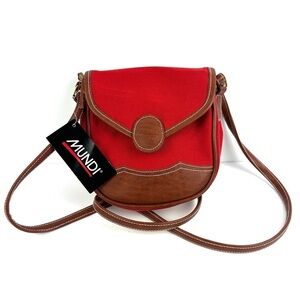Mundi Crossbody Bag Red Canvas Leather Trim Handbag Small Purse Brand New